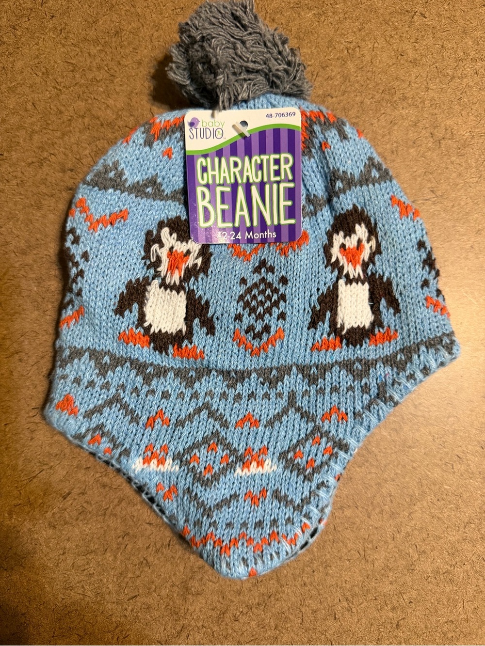 Baby Studio Character Beanie - Blue Penguin Knit Hat Brand New